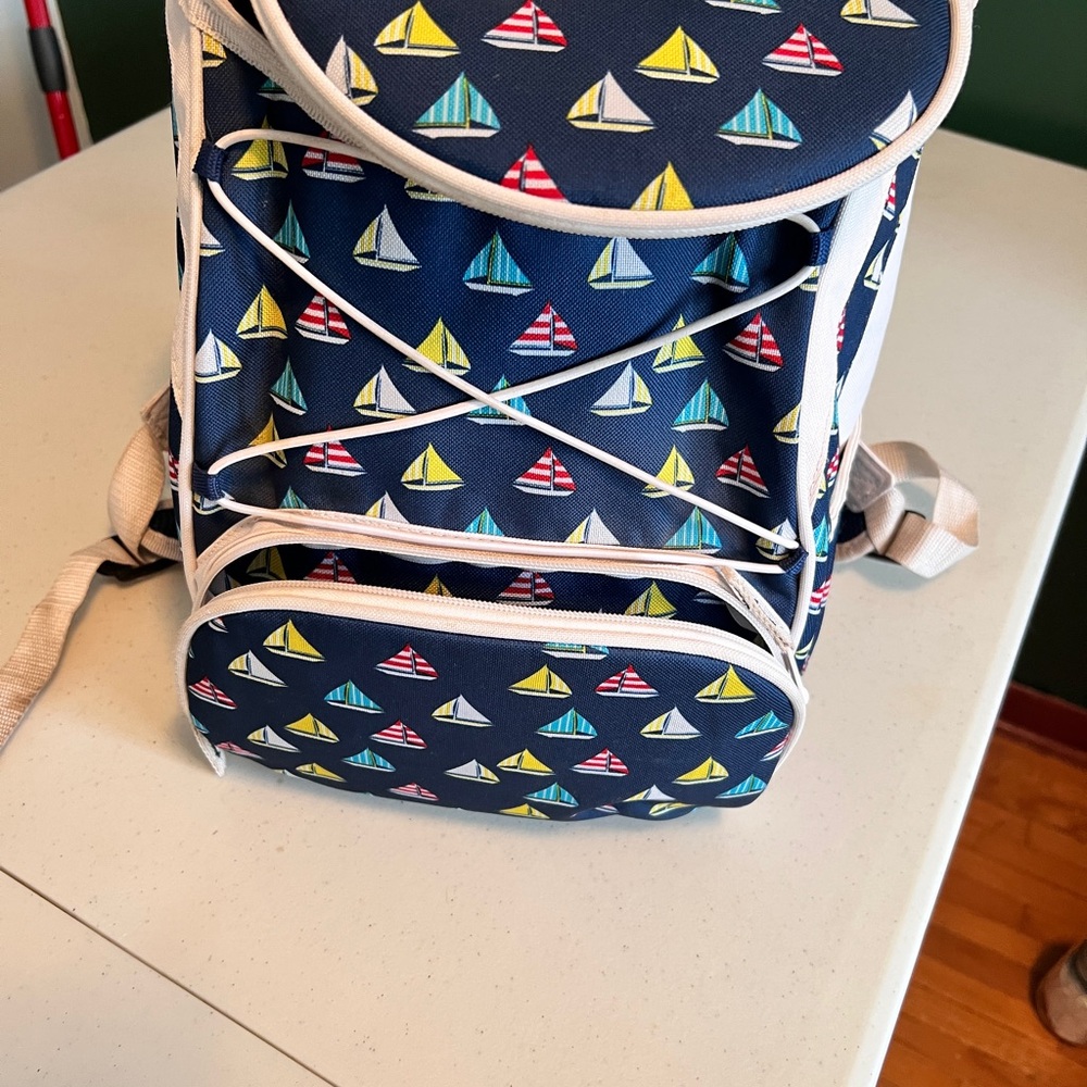 Navy Backpack with Sailboat Print